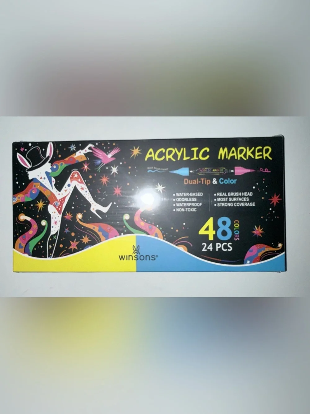 Winsons Acrylic Dual-Tip Paint Marker Set - Black & Yellow Accents